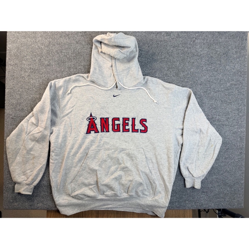 Nike Los Angeles Angels Hoodie Mens XL Gray Embroidered MLB Pullover Y2K